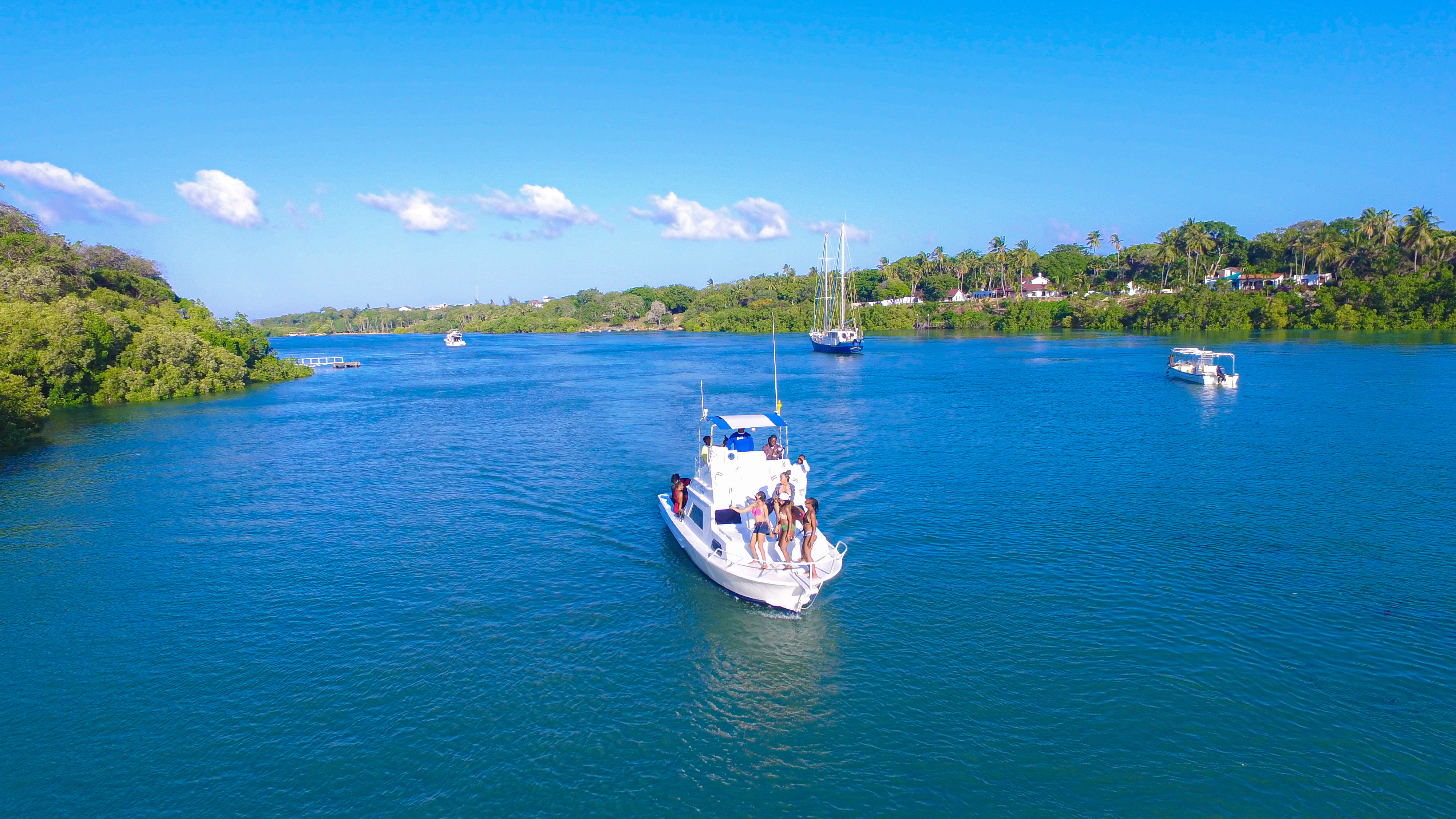 Aerial view of coastal cruising waters